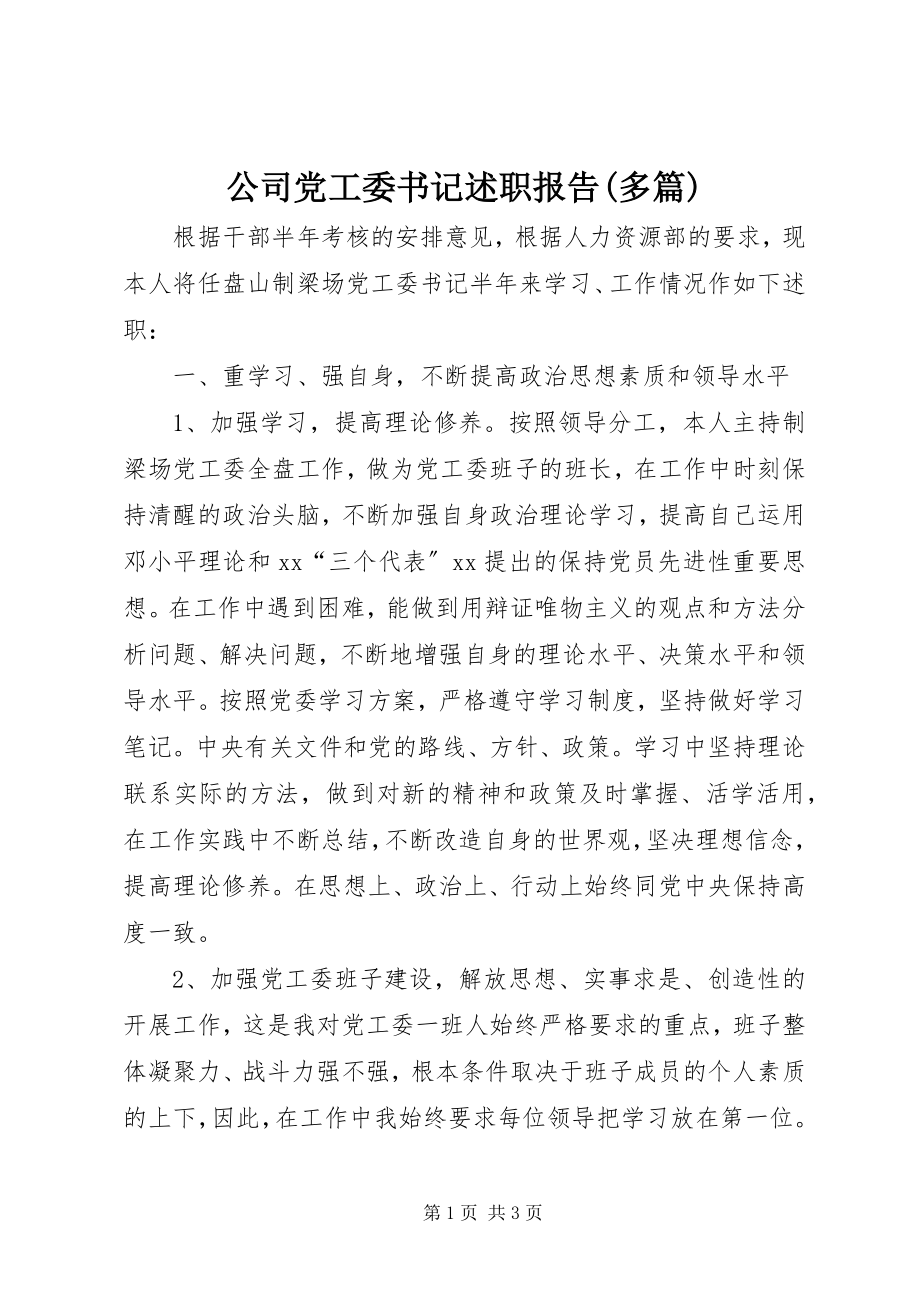 2023年公司党工委书记述职报告多篇.docx_第1页