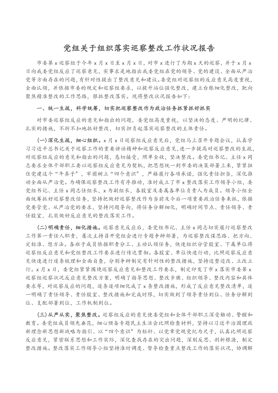 2023年党组关于组织落实巡察整改工作情况报告.doc_第1页