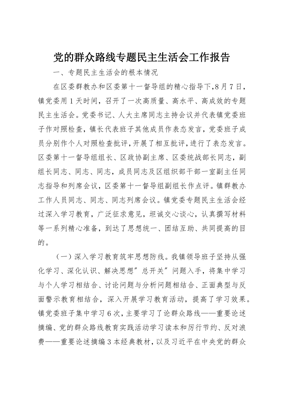 2023年党的群众路线专题民主生活会工作报告新编.docx_第1页