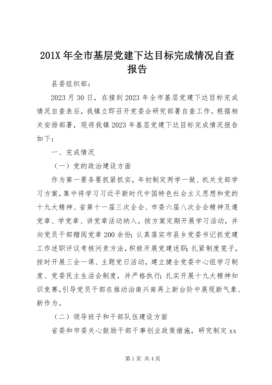 2023年全市基层党建下达目标完成情况自查报告新编.docx_第1页