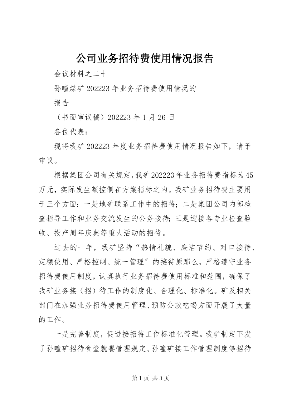 2023年公司业务招待费使用情况报告.docx_第1页