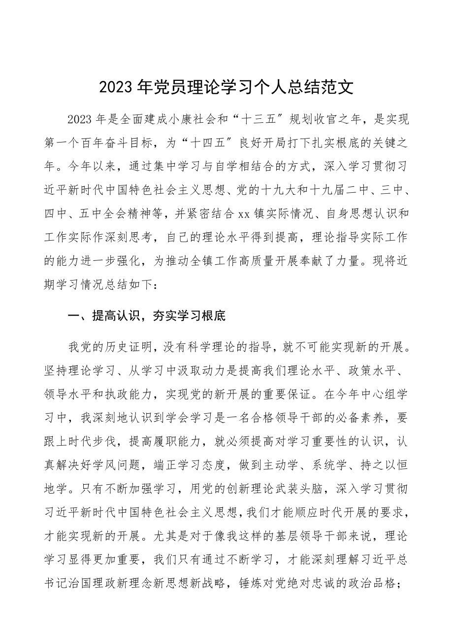 2023年党员理论学习个人总结学习情况总结汇报报告.docx_第1页