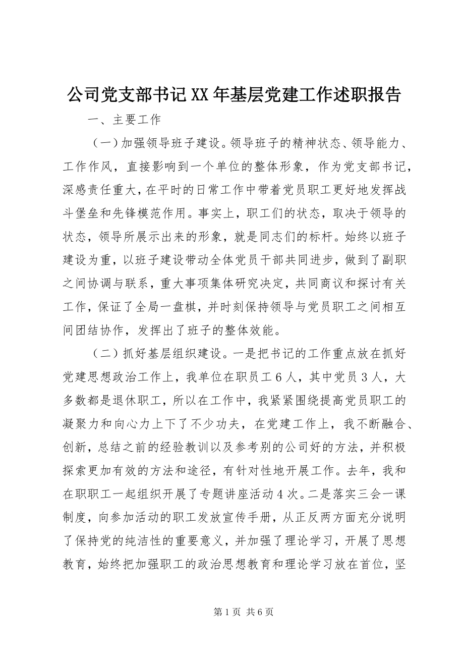 2023年公司党支部书记某年基层党建工作述职报告.docx_第1页