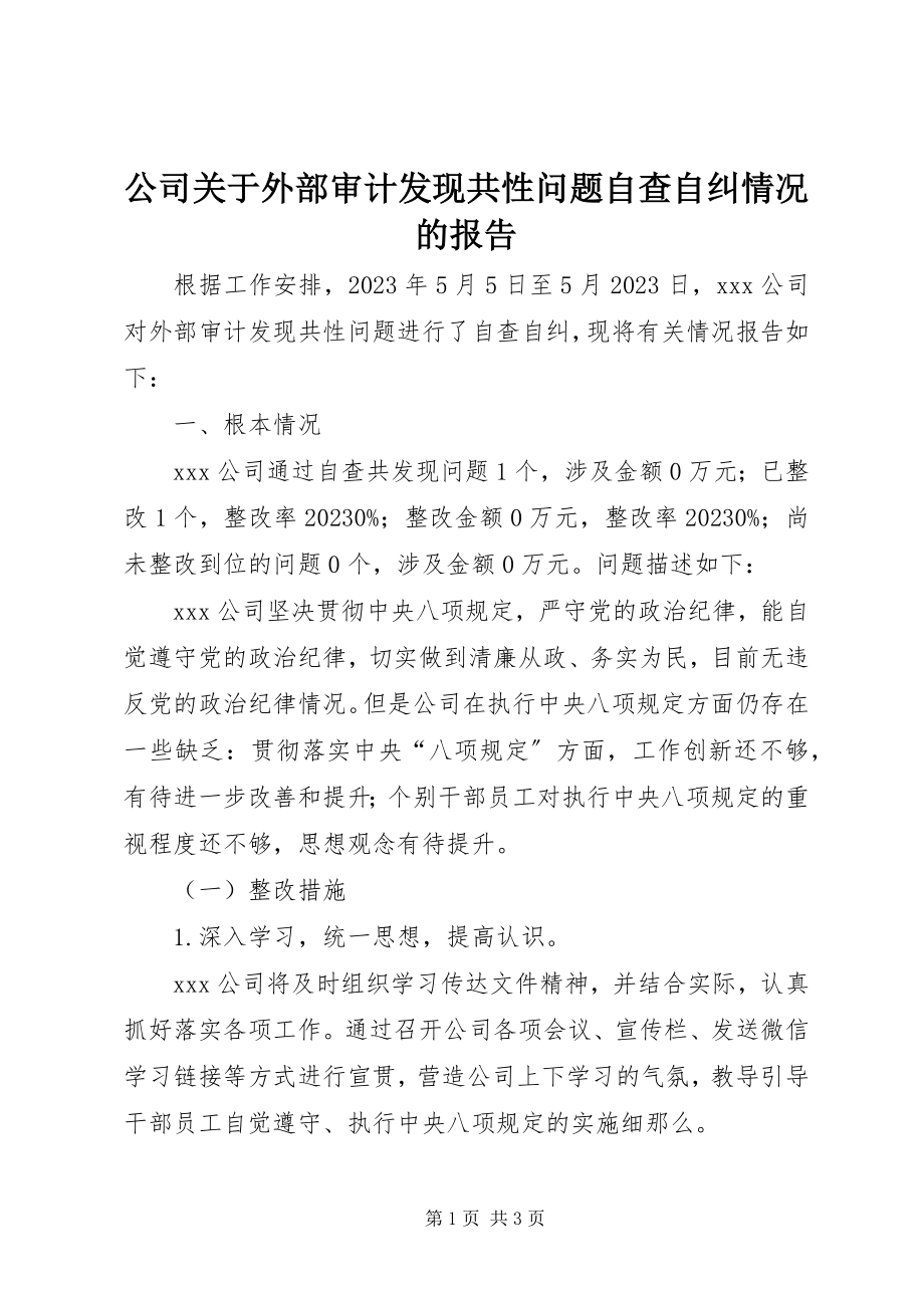 2023年公司外部审计发现共性问题自查自纠情况的报告.docx_第1页