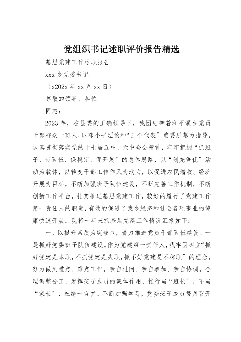 2023年党组织书记述职评价报告精选.docx_第1页