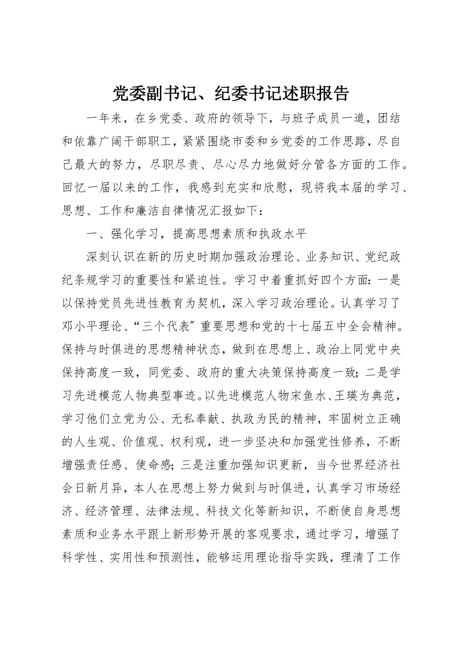 2023年党委副书记、纪委书记述职报告.docx_第1页