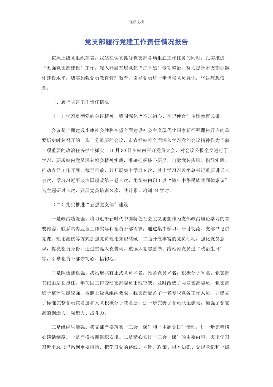 2023年党支部履行党建工作责任情况报告.docx_第1页