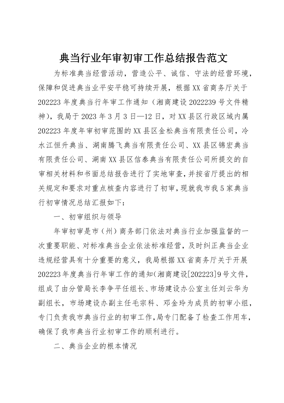 2023年典当行业年审初审工作总结报告.docx_第1页