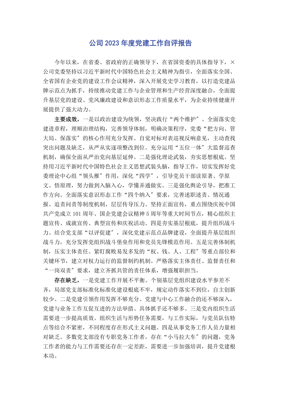 2023年公司度党建工作自评报告.docx_第1页