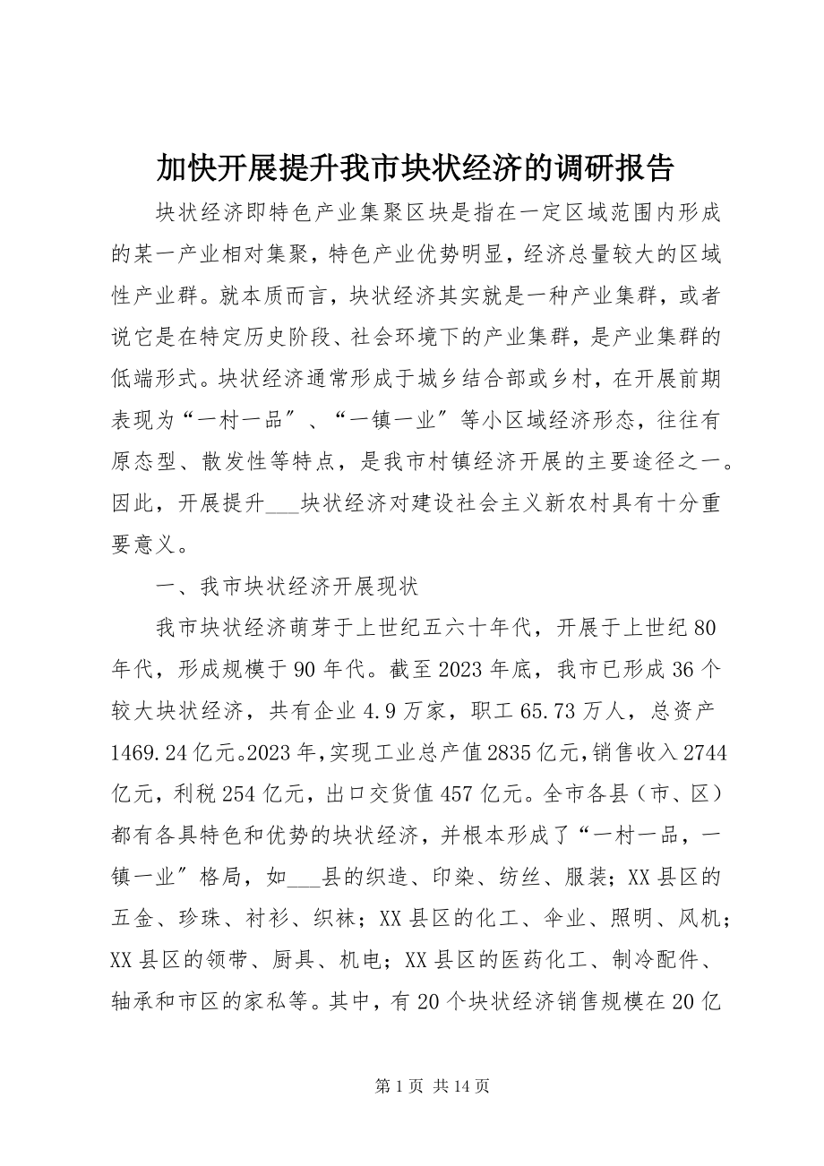 2023年加快发展提升我市块状经济的调研报告.docx_第1页