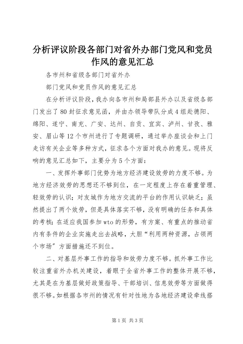 2023年分析评议阶段各部门对省外办部门党风和党员作风的意见汇总.docx_第1页