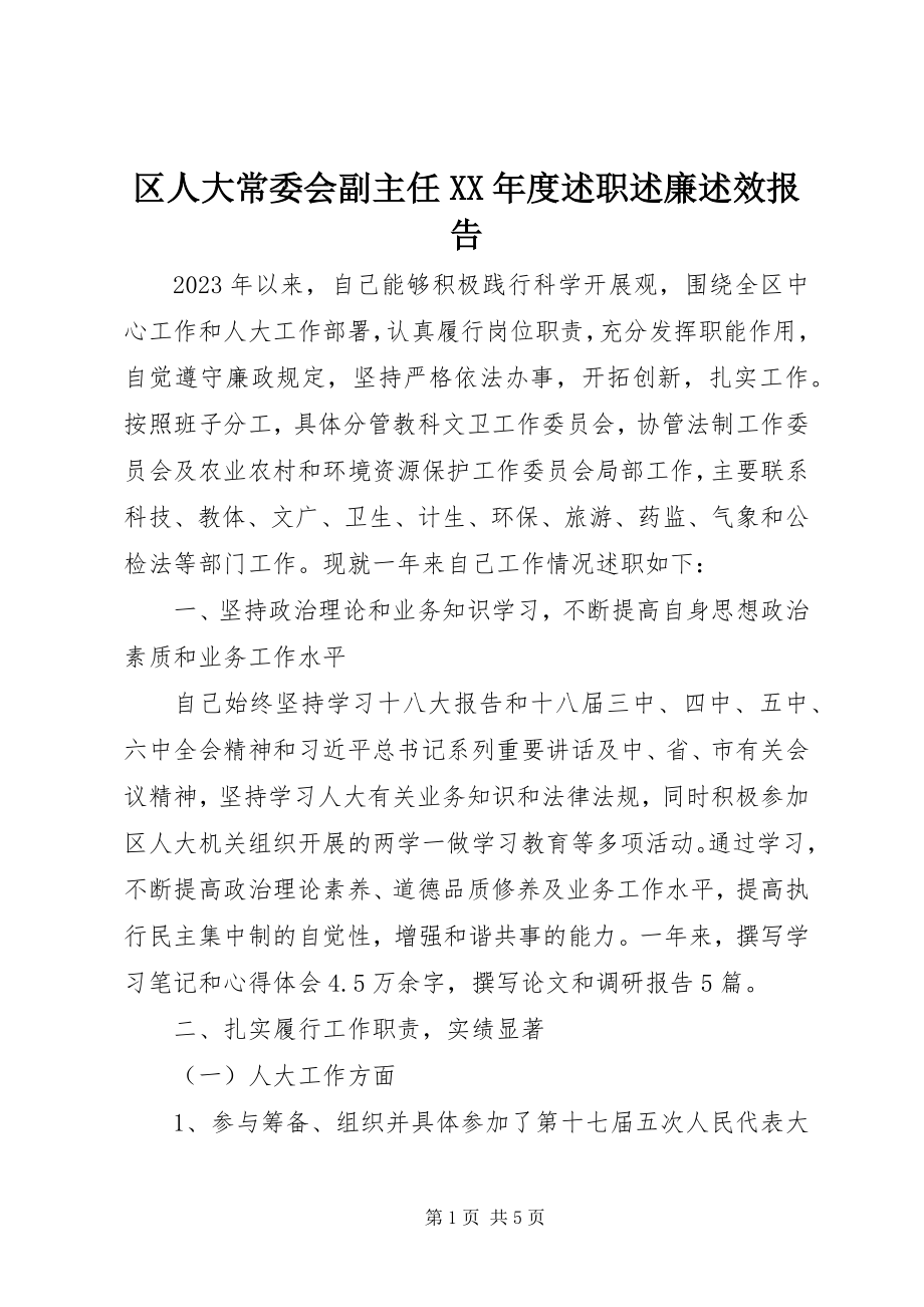 2023年区人大常委会副主任度述职述廉述效报告.docx_第1页