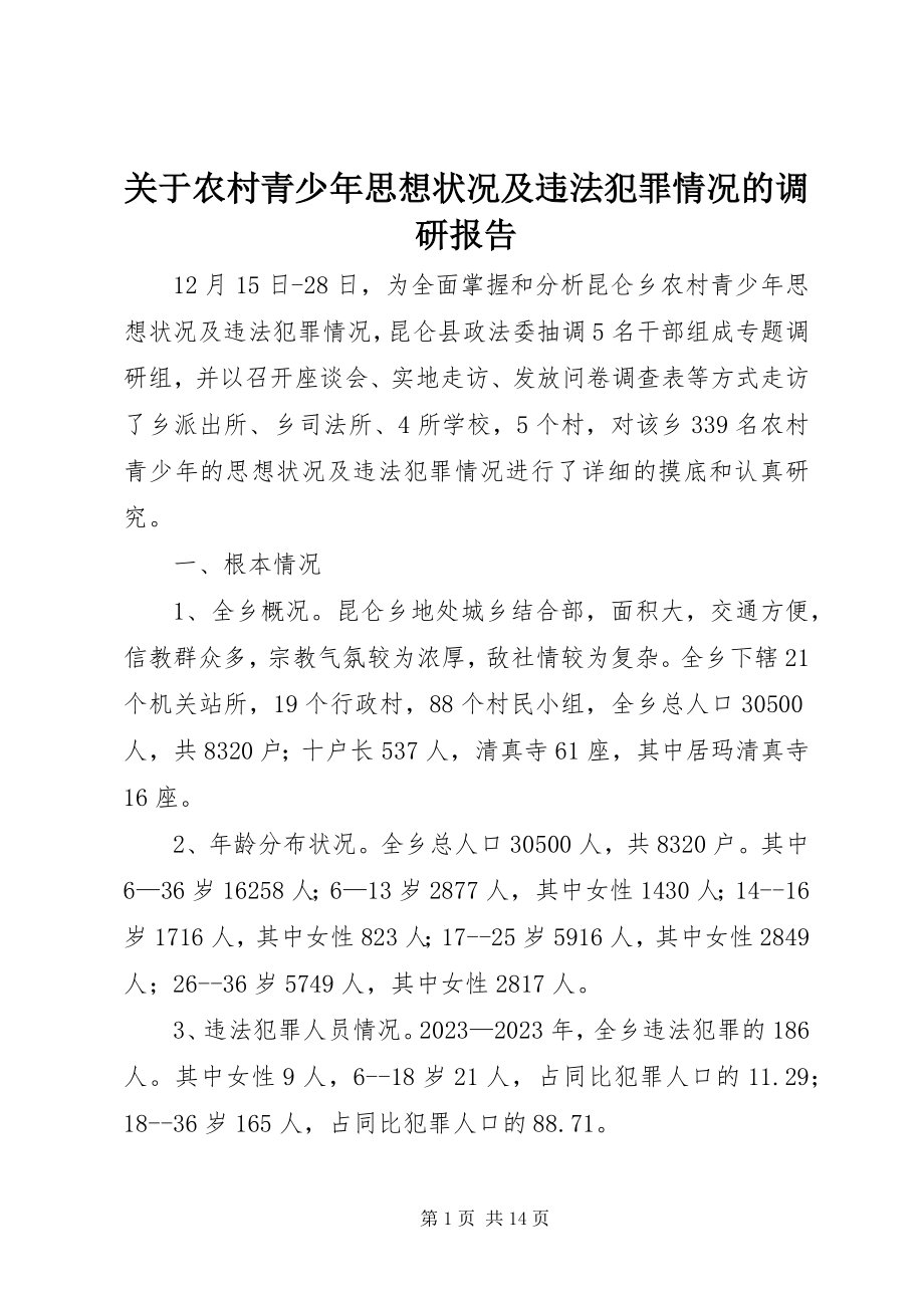 2023年农村青少思想状况及违法犯罪情况的调研报告.docx_第1页