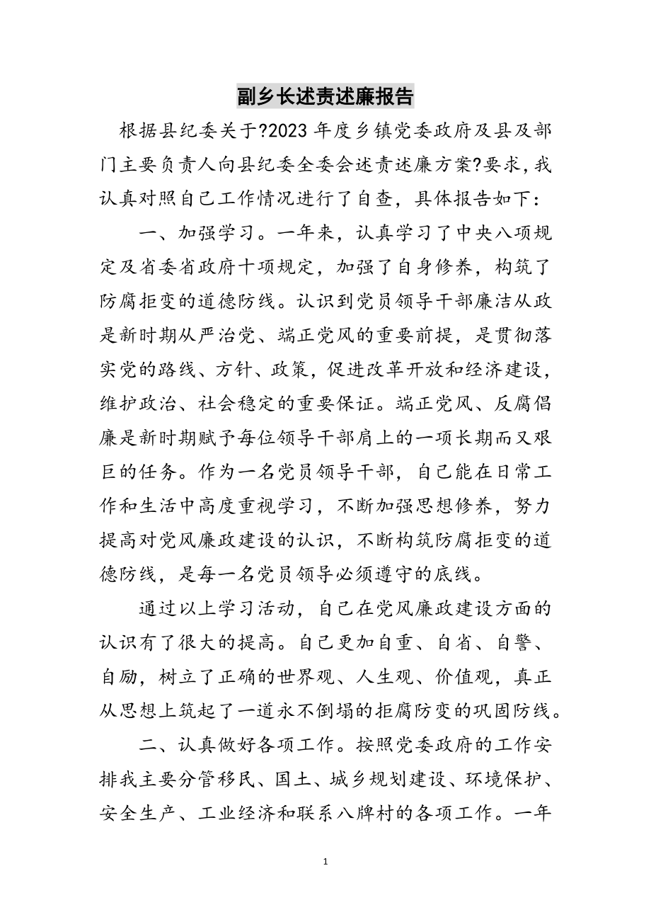 2023年副乡长述责述廉报告范文.doc_第1页