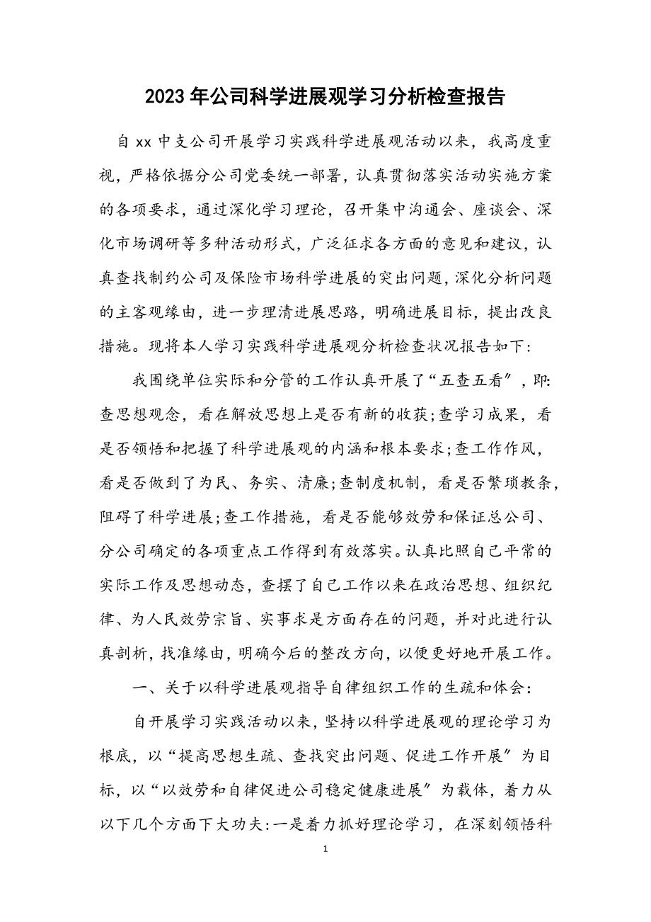 2023年公司科学发展观学习分析检查报告.docx_第1页