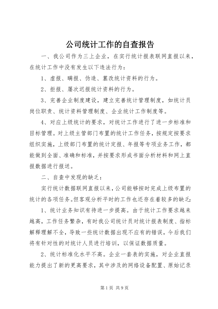 2023年公司统计工作的自查报告.docx_第1页