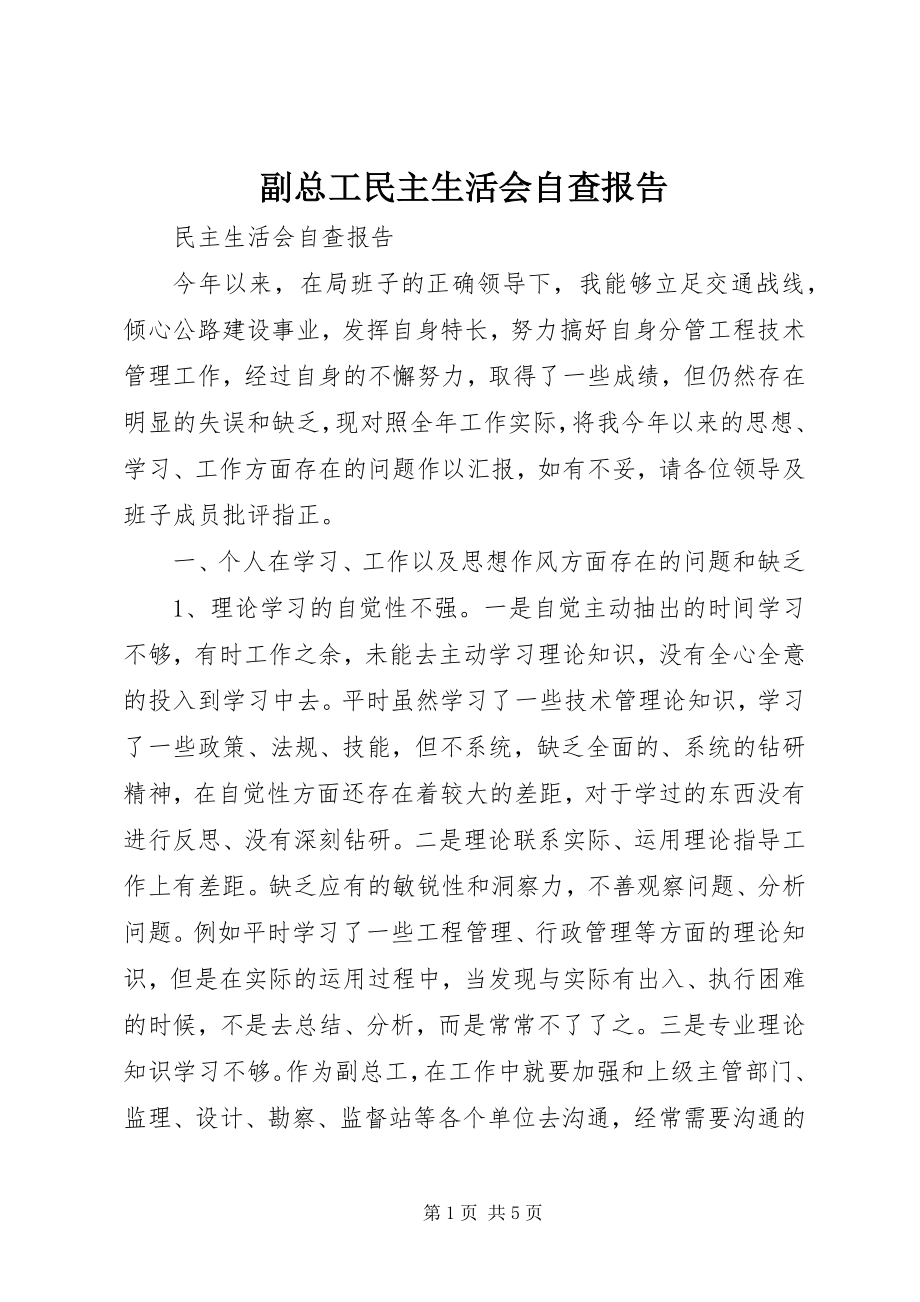 2023年副总工民主生活会自查报告.docx_第1页