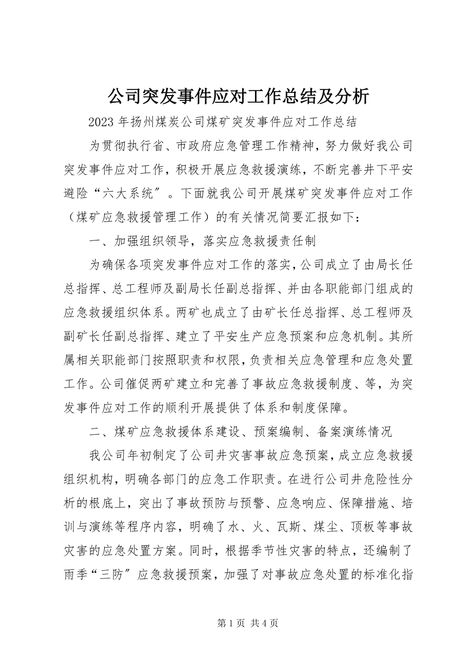 2023年公司突发事件应对工作总结及分析.docx_第1页