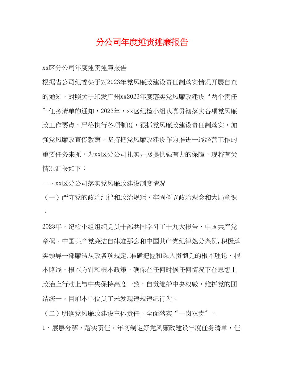 2023年分公司度述责述廉报告.docx_第1页