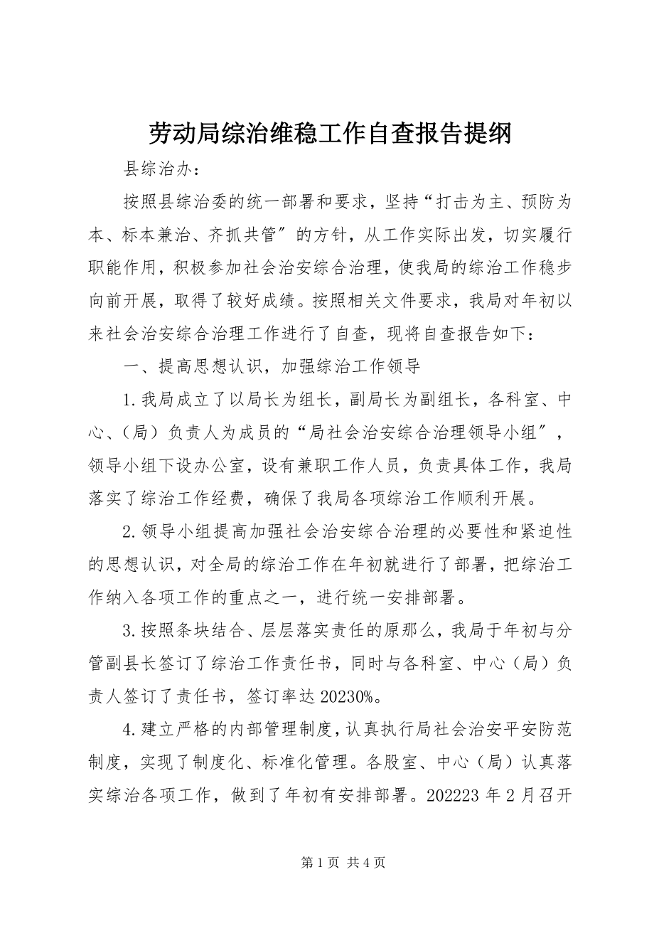 2023年劳动局综治维稳工作自查报告提纲.docx_第1页