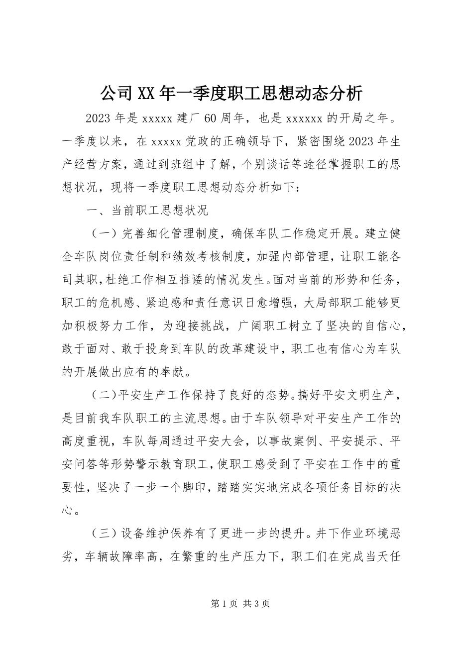 2023年公司某年一季度职工思想动态分析.docx_第1页