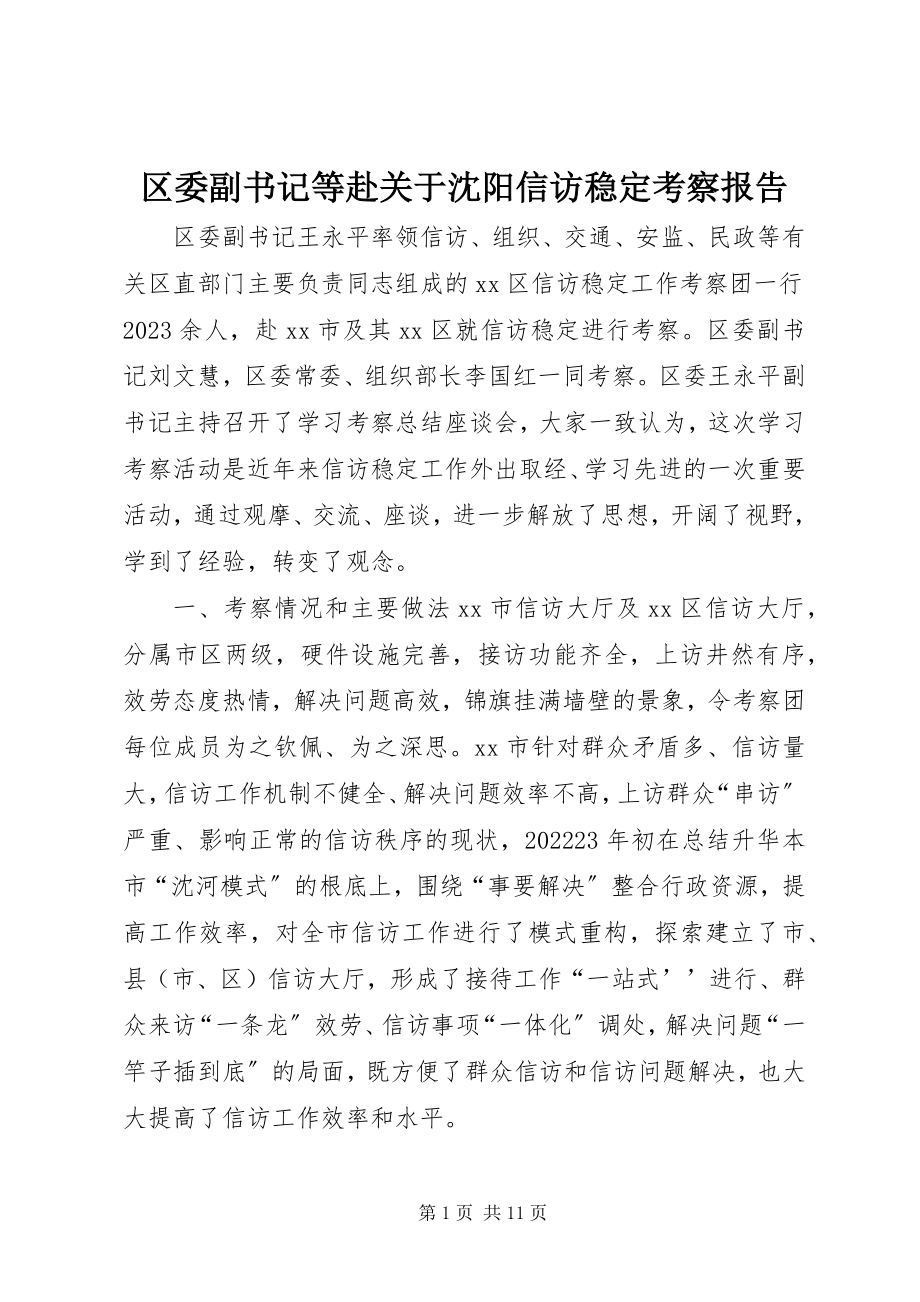 2023年区委副书记等赴关于沈阳信访稳定考察报告.docx_第1页