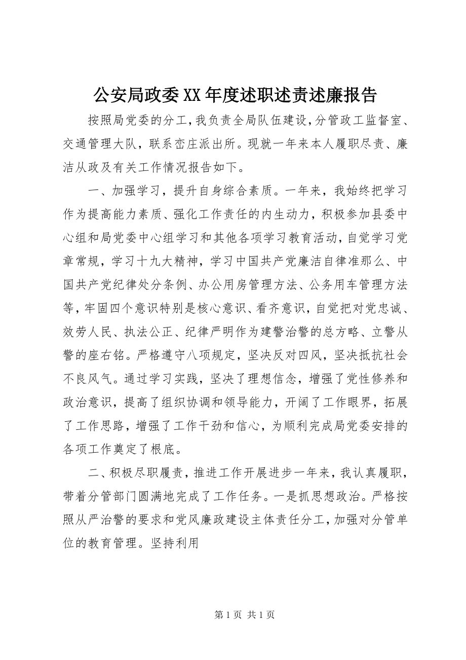 2023年公安局政委某年度述职述责述廉报告.docx_第1页