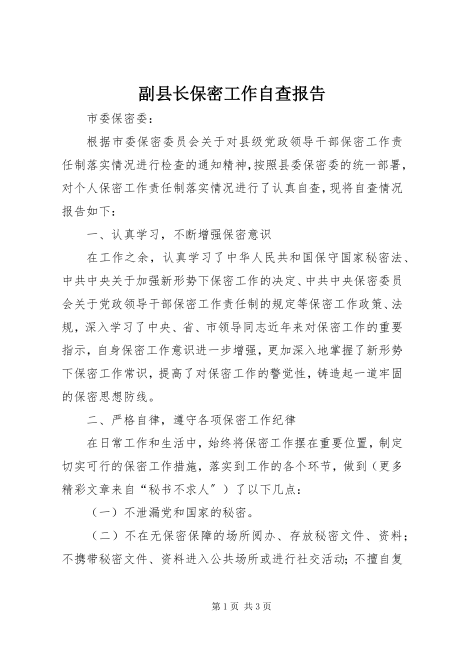 2023年副县长保密工作自查报告.docx_第1页