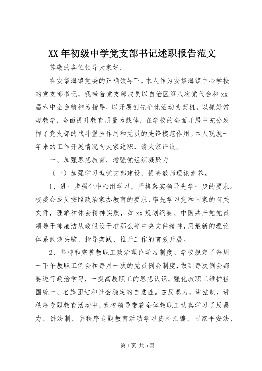 2023年初级中学党支部书记述职报告.docx_第1页