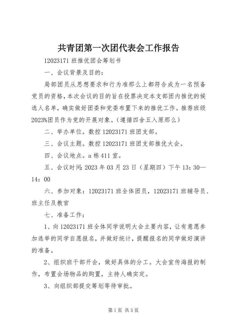 2023年共青团第一次团代表会工作报告.docx_第1页