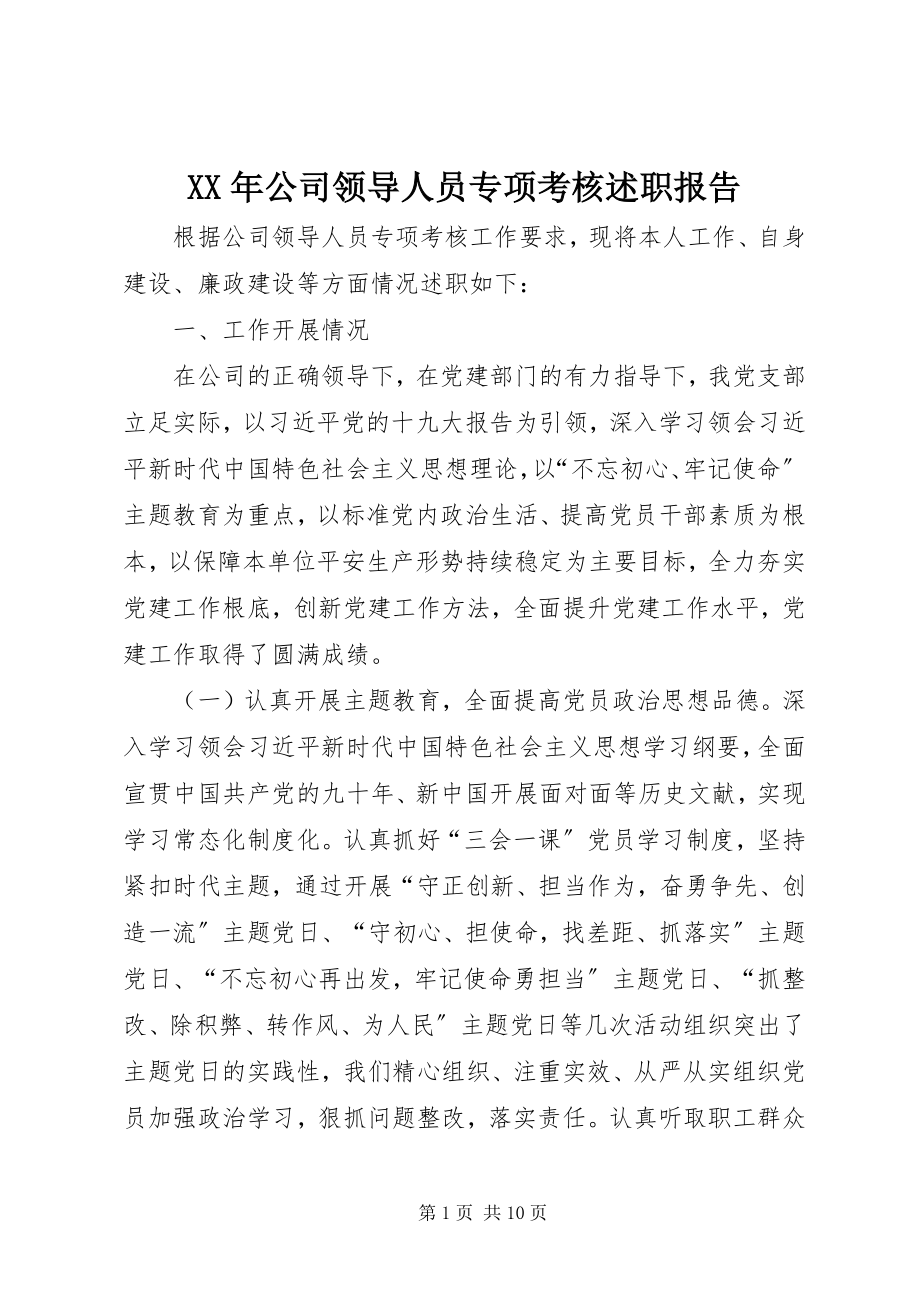 2023年公司领导人员专项考核述职报告.docx_第1页