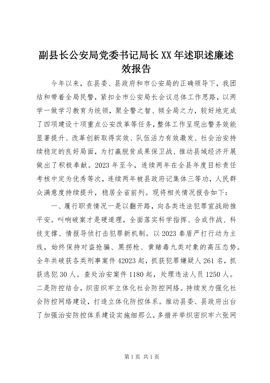 2023年副县长公安局党委书记局长某年述职述廉述效报告.docx_第1页