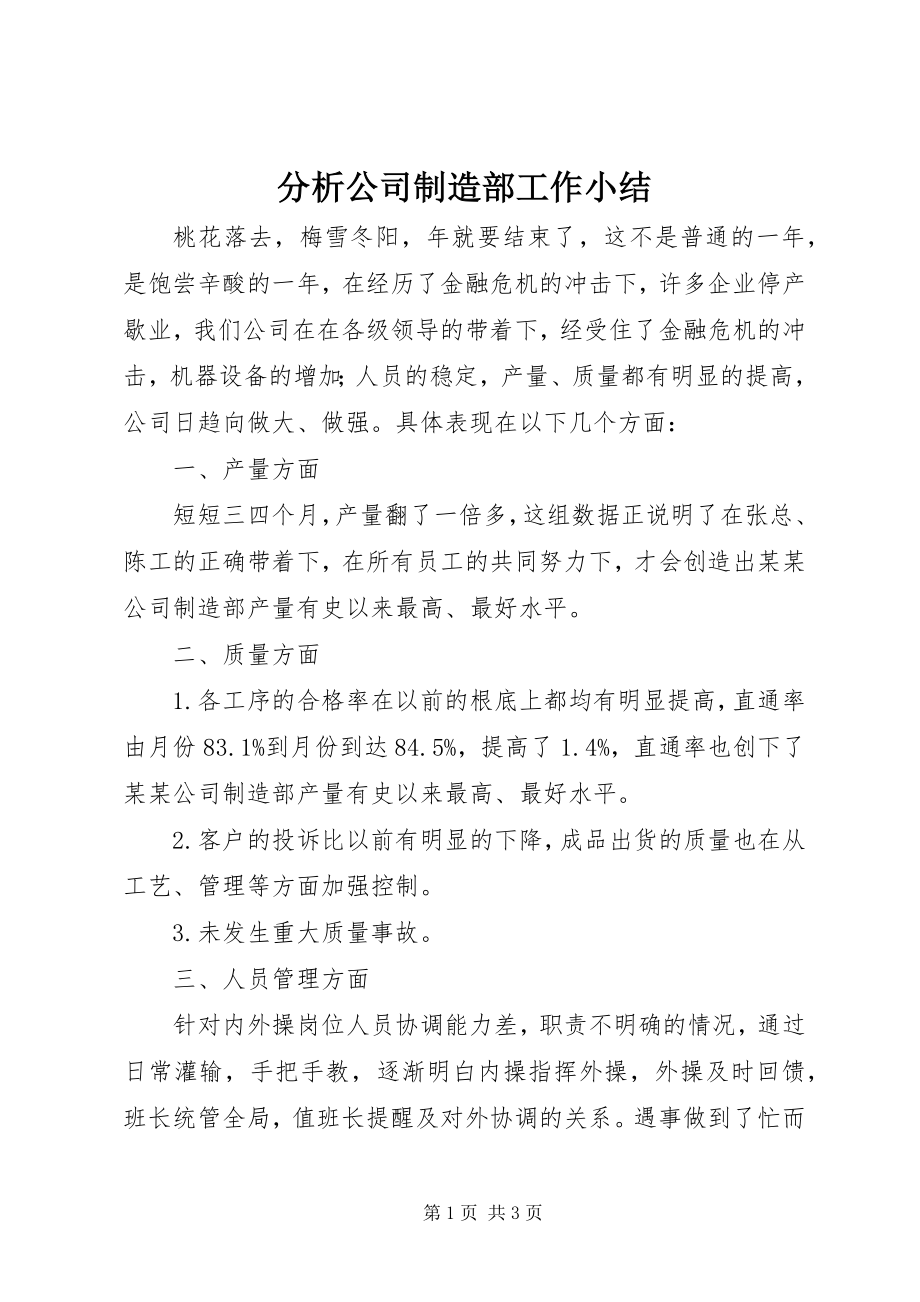 2023年分析公司制造部工作小结.docx_第1页