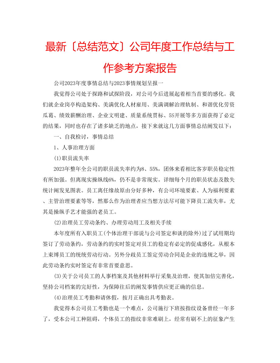 2023年公司度工作总结与工作计划报告.docx_第1页