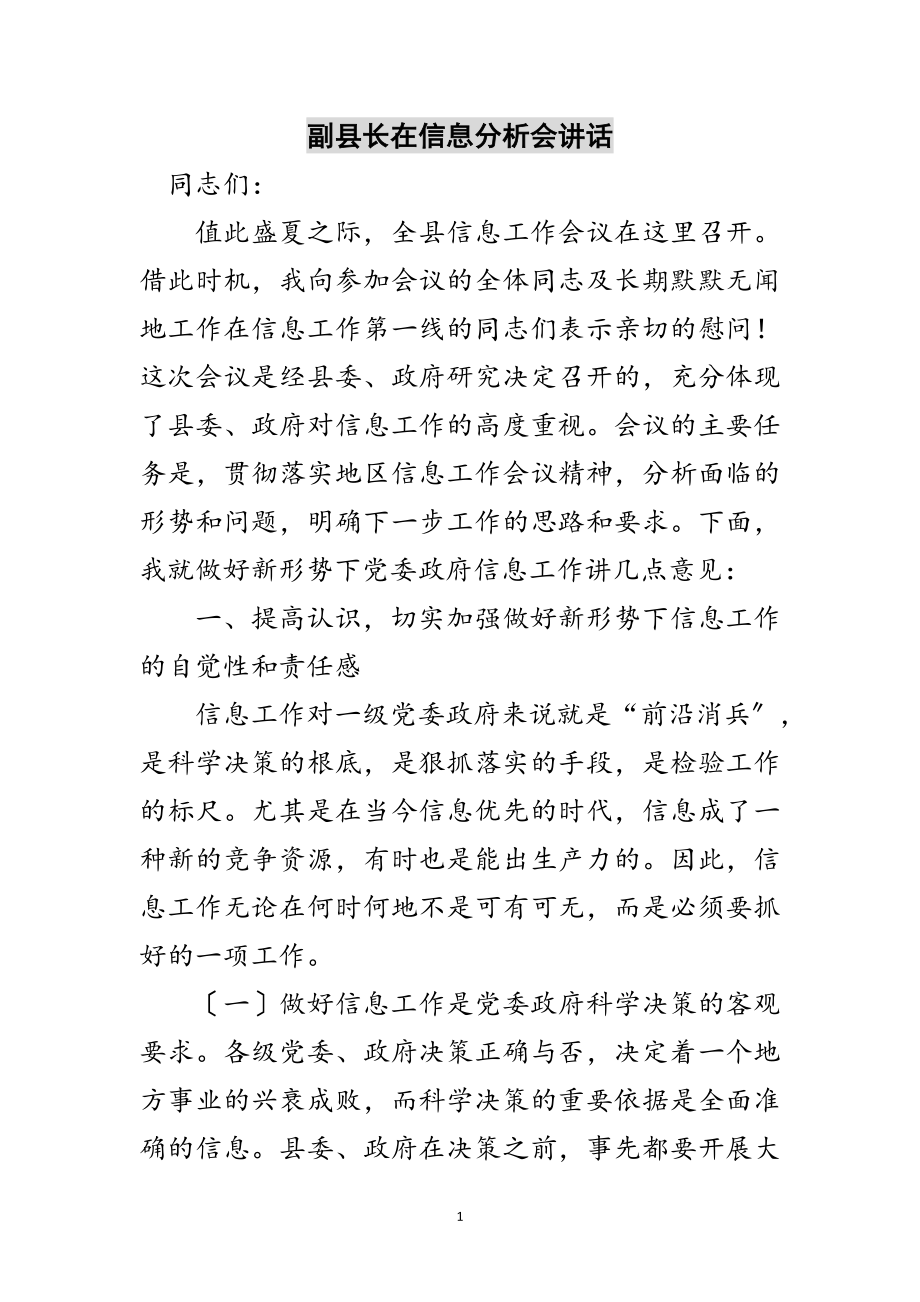 2023年副县长在信息分析会讲话范文.doc_第1页