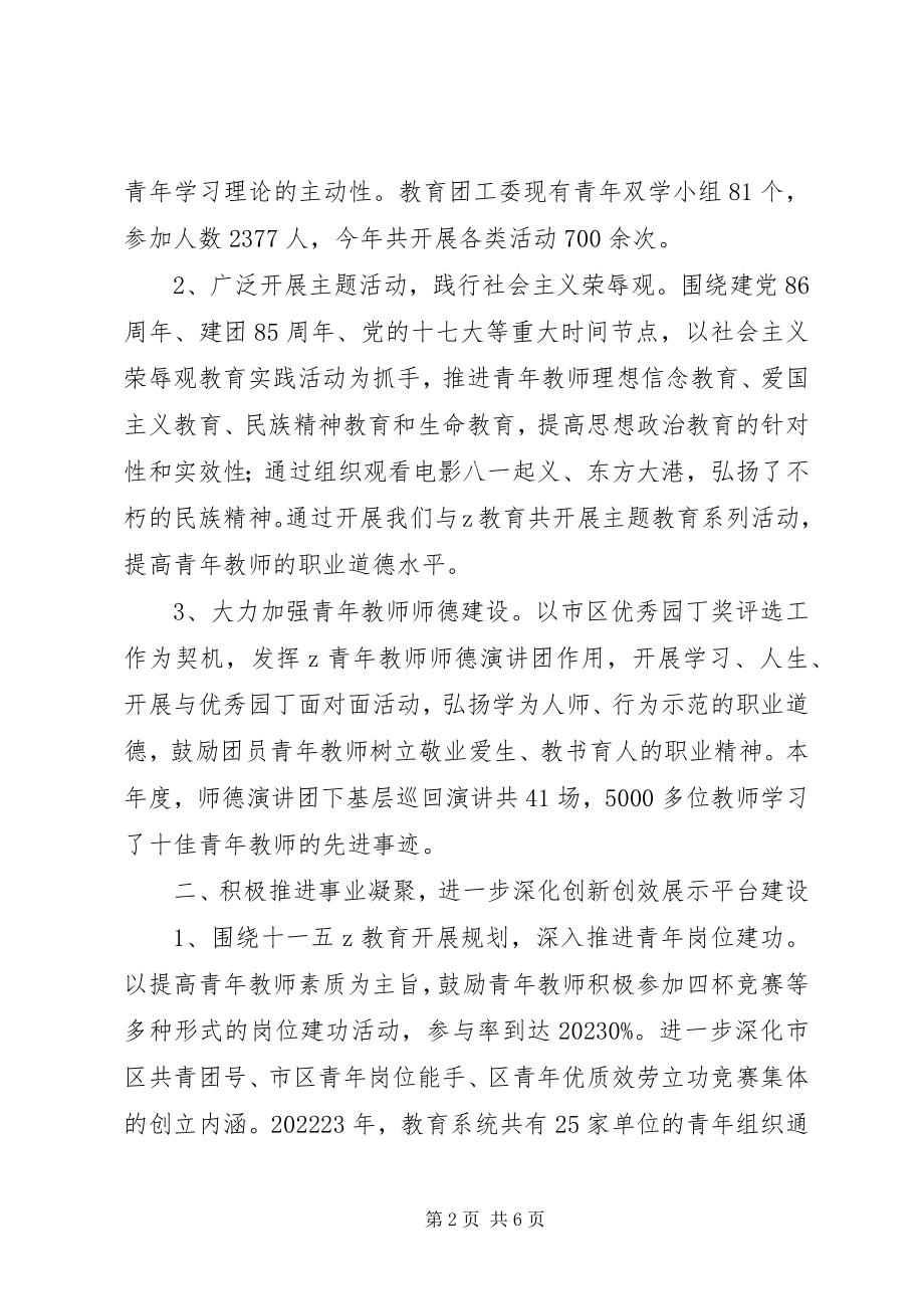 2023年区教育团工委创建市五四红旗团委工作总结报告.docx_第2页