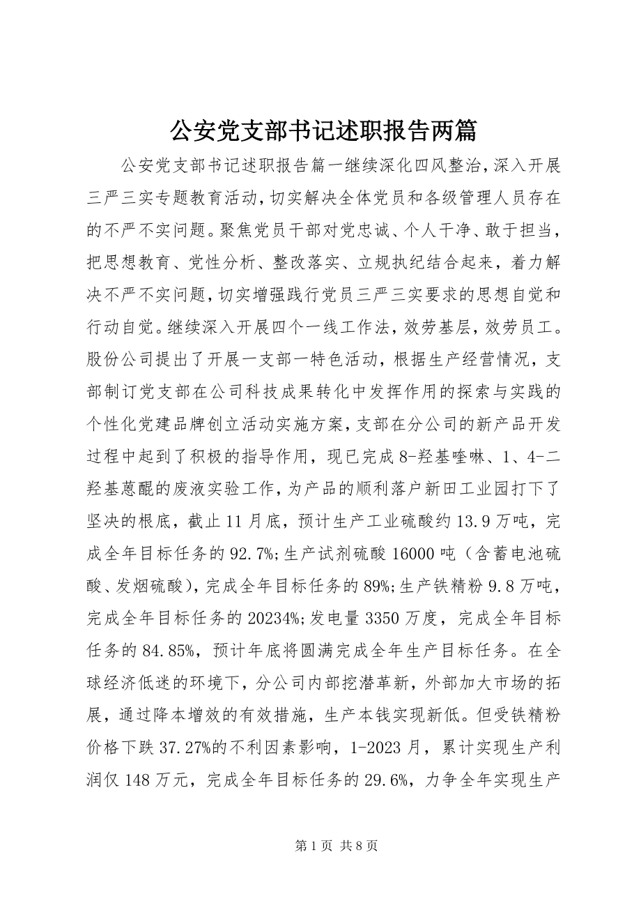 2023年公安党支部书记述职报告两篇.docx_第1页