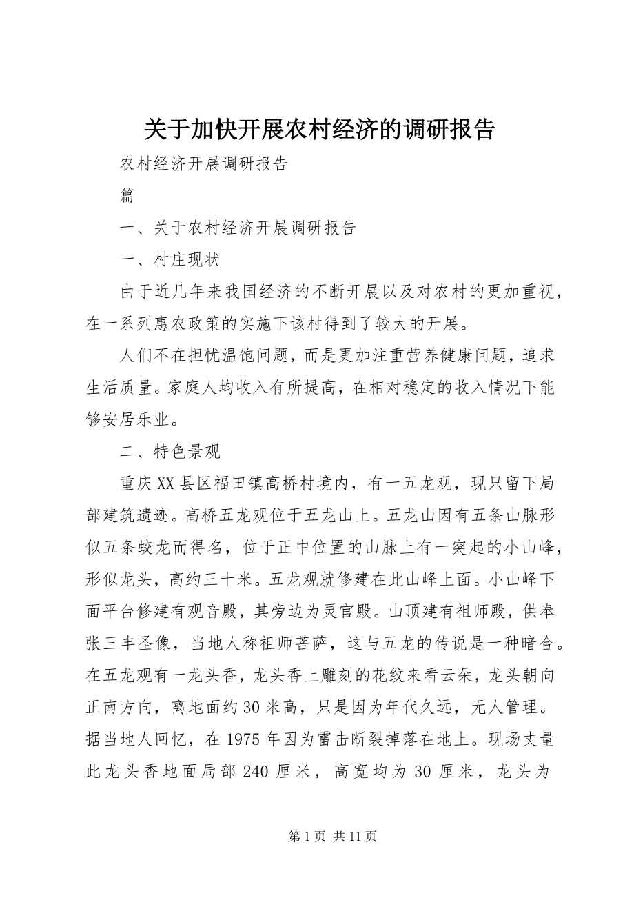 2023年加快发展农村经济的调研报告.docx_第1页