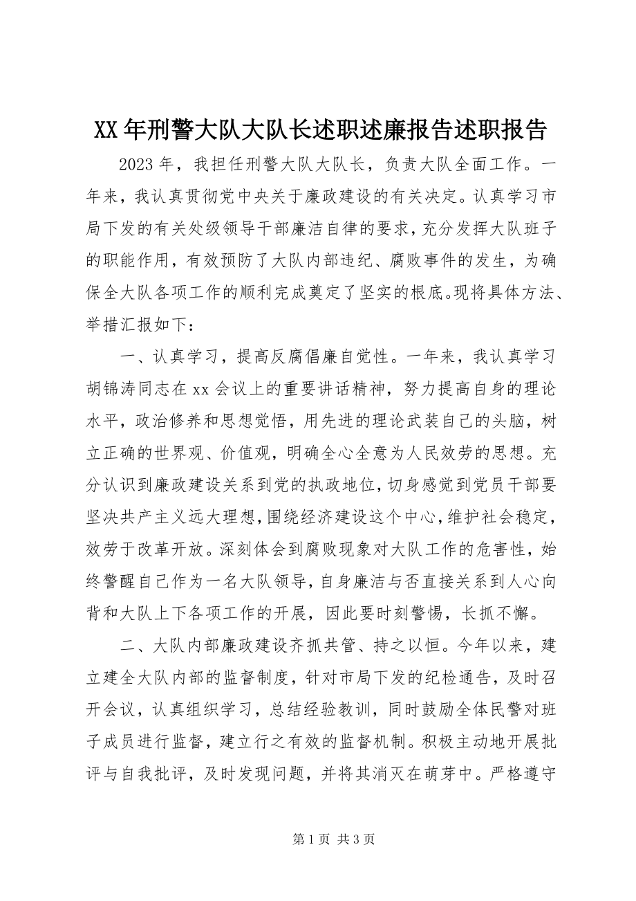 2023年刑警大队大队长述职述廉报告述职报告.docx_第1页