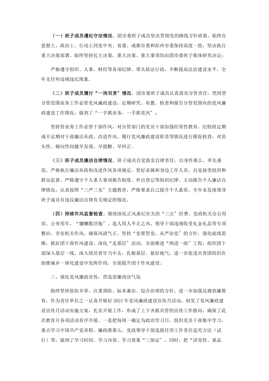 2023年共青团市委x年度领导班子述责述廉报告.docx_第2页