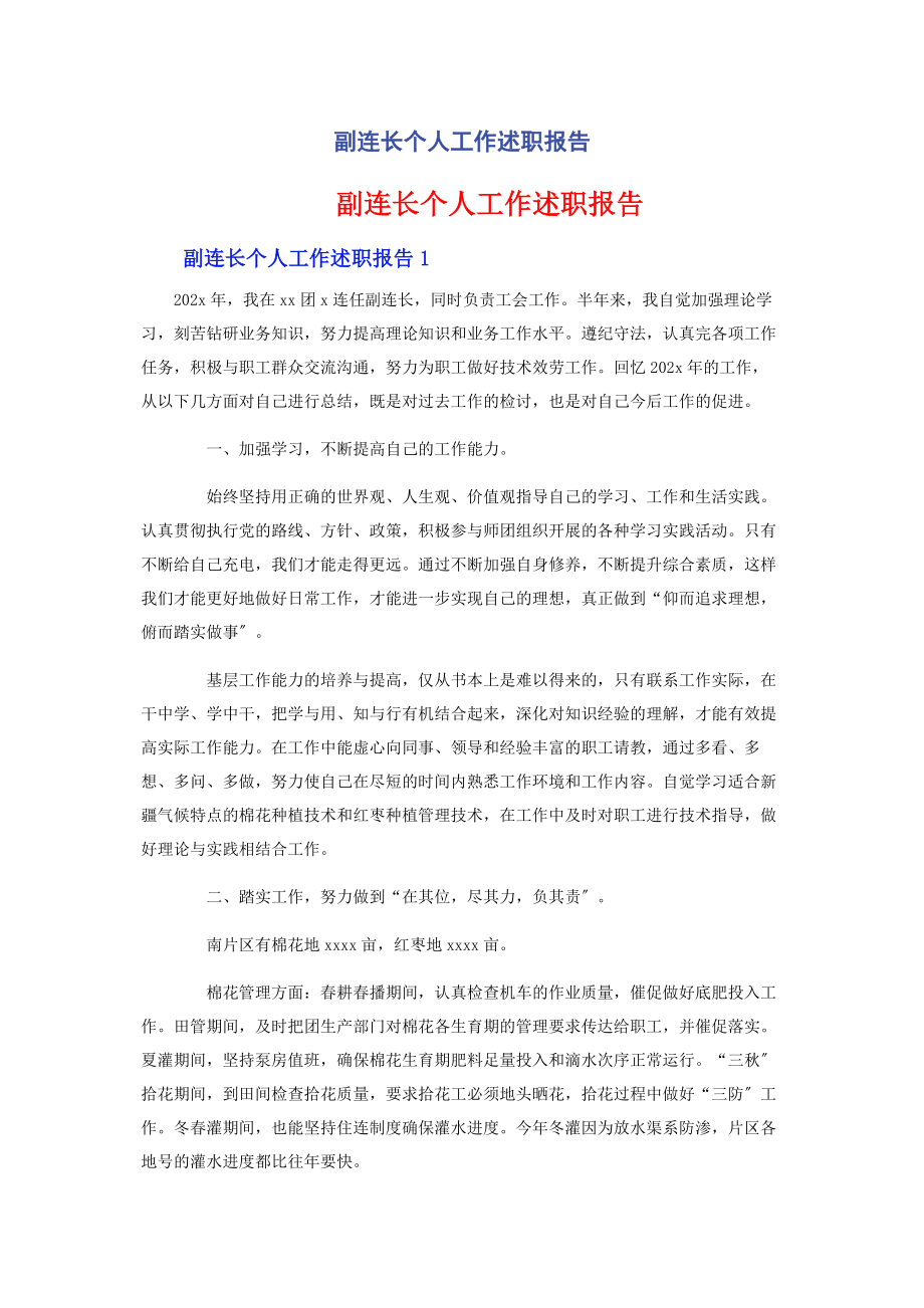 2023年副连长个人工作述职报告.docx_第1页