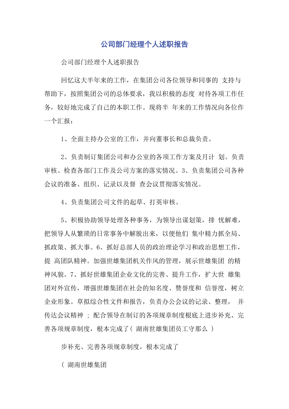 2023年公司部门经理个人述职报告.docx_第1页