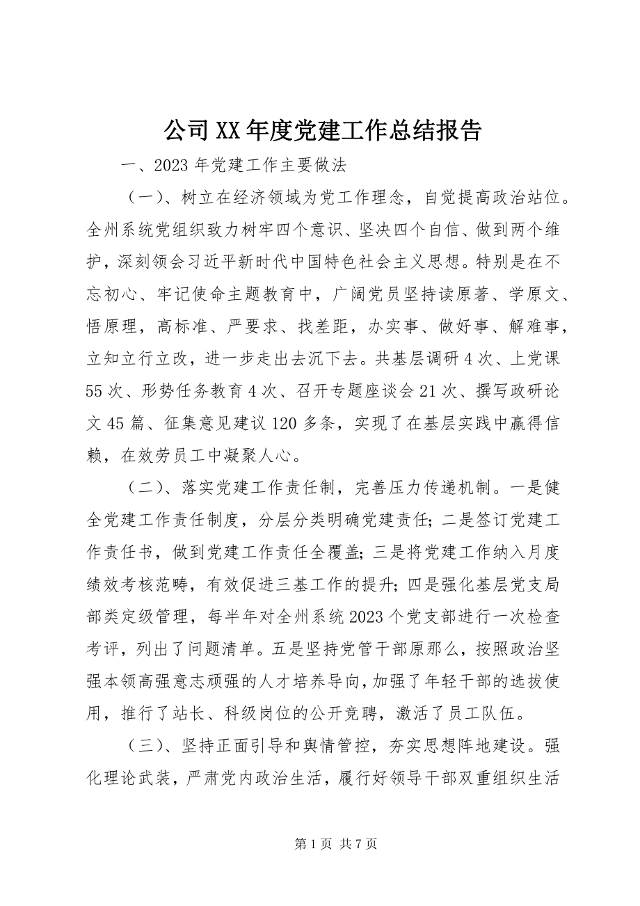 2023年公司某年度党建工作总结报告.docx_第1页