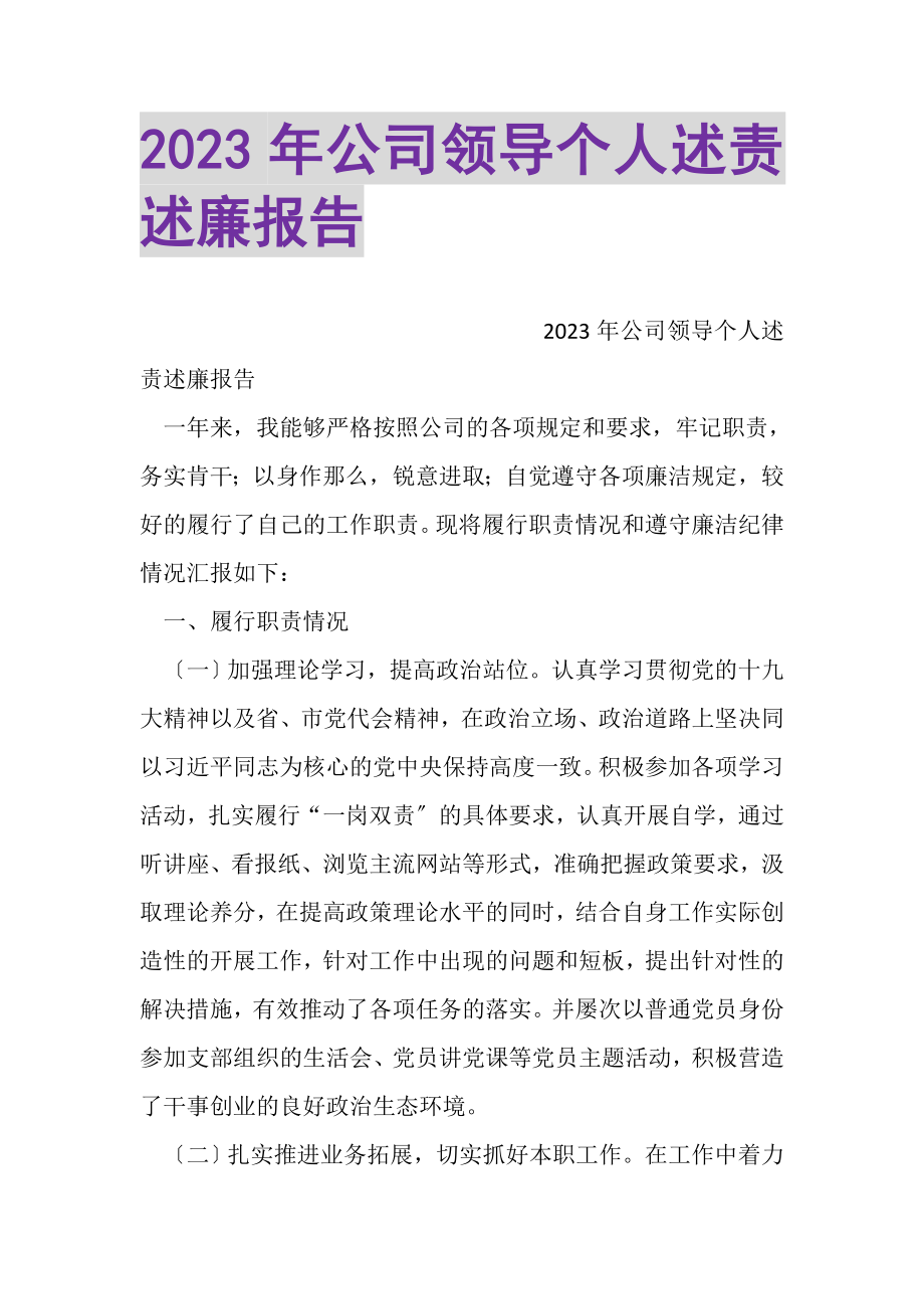 2023年公司领导个人述责述廉报告.doc_第1页