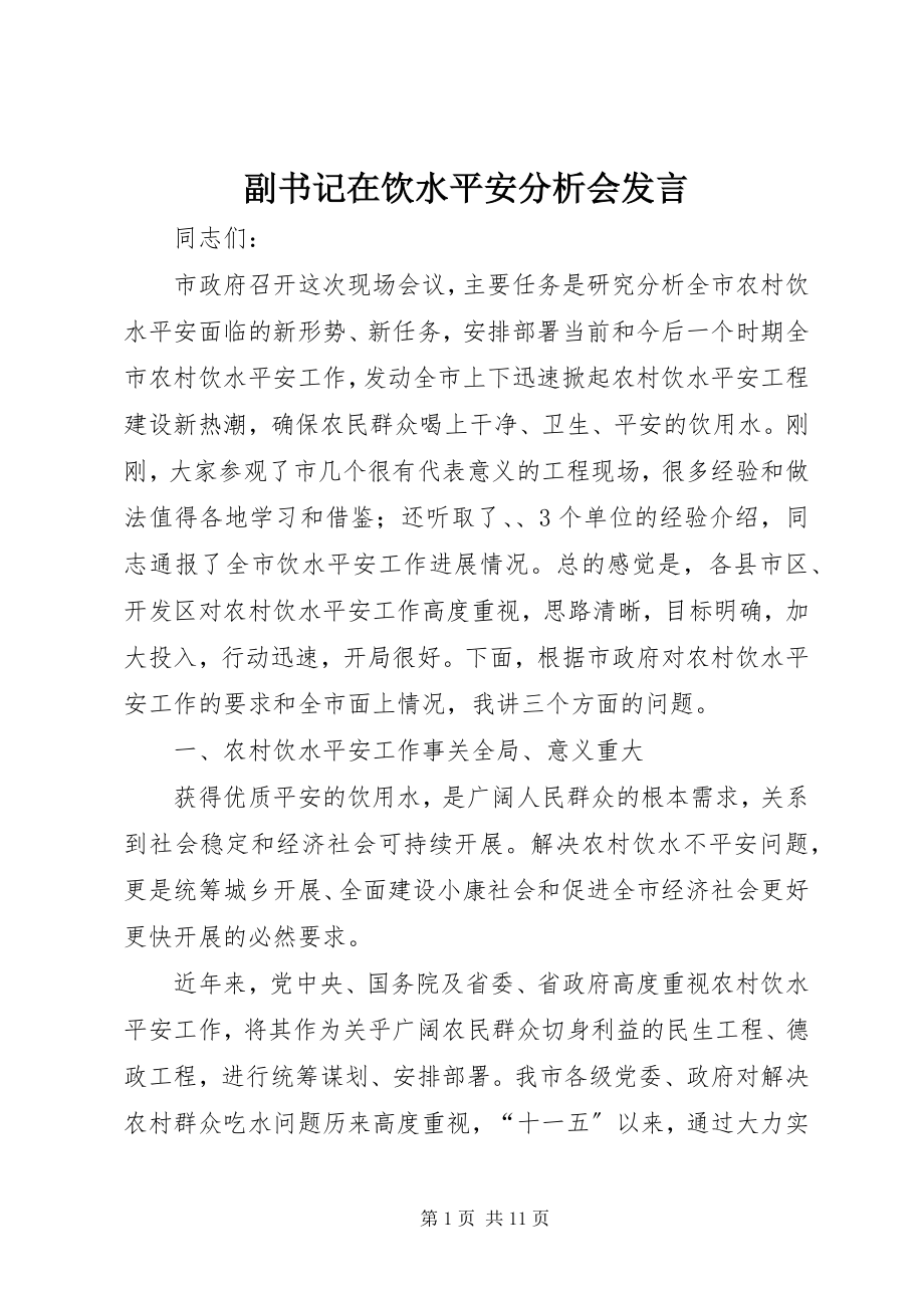 2023年副书记在饮水安全分析会讲话.docx_第1页