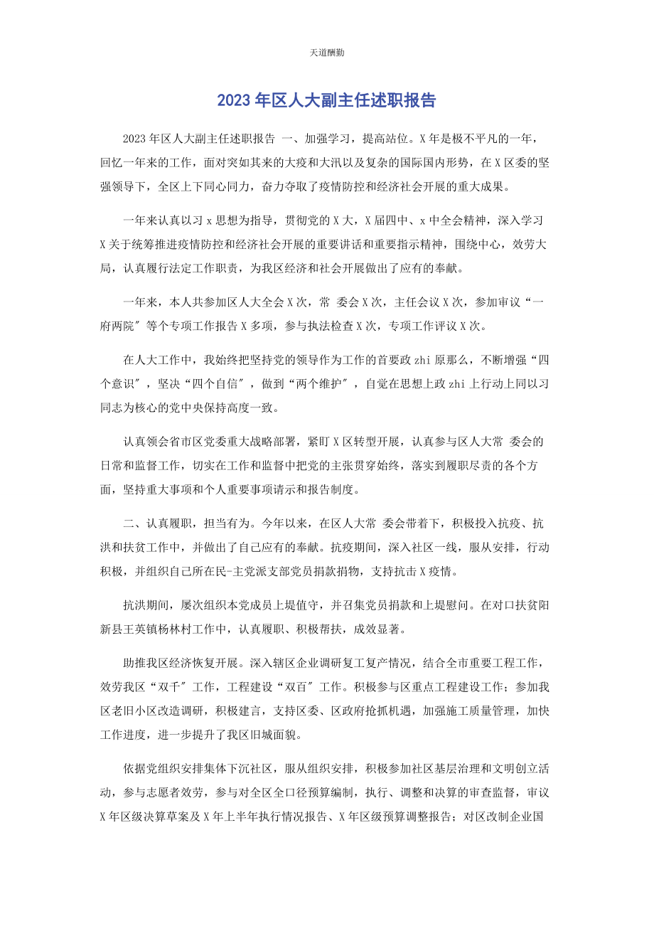 2023年区人大副主任述职报告范文.docx_第1页