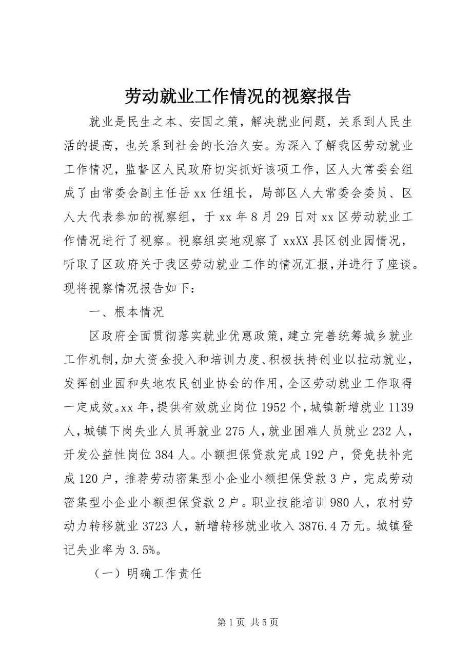 2023年劳动就业工作情况的视察报告.docx_第1页