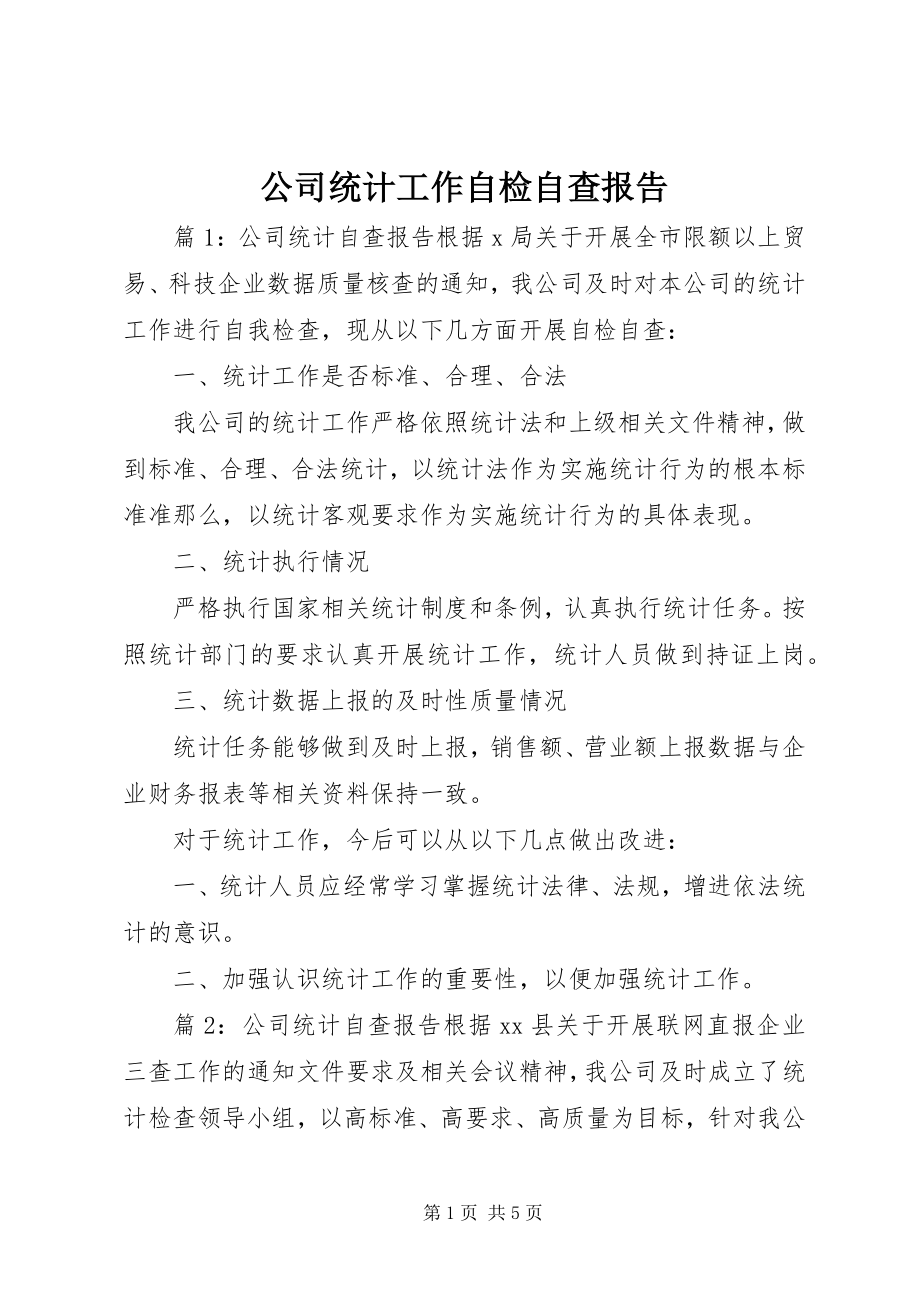 2023年公司统计工作自检自查报告.docx_第1页