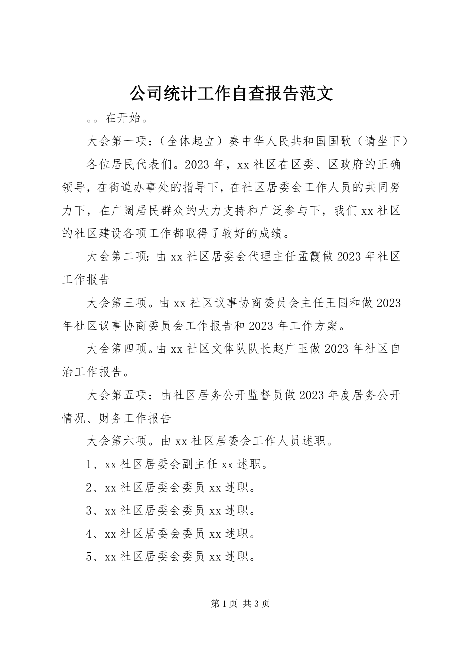 2023年公司统计工作自查报告2.docx_第1页