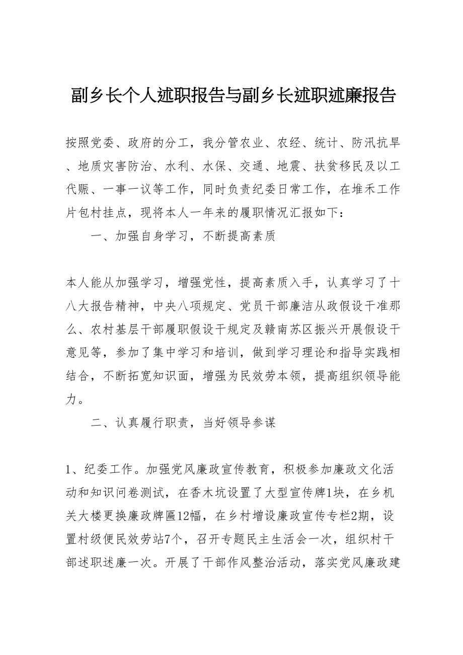 2023年副乡长个人述职报告与副乡长述职述廉报告.doc_第1页